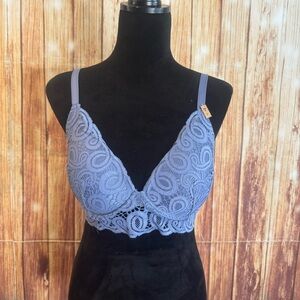 PINK Victoria’s Secret Women Dusty Blue Push Up Pullover Lace Bralette Sz Large